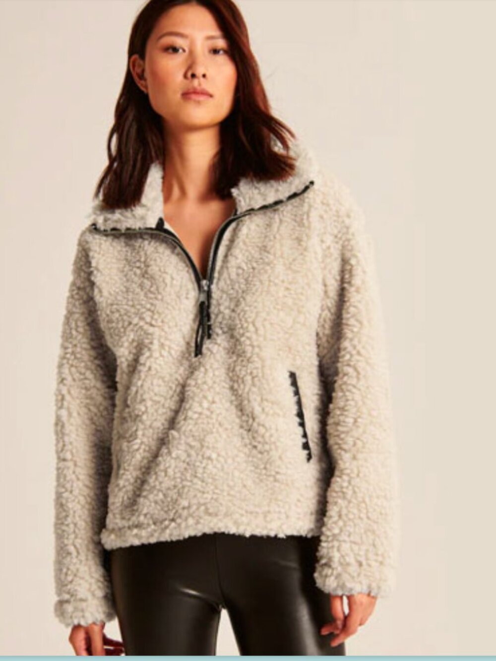 Abercrombie & Fitch Sherpa Oversized Mock Neck 1/2 Zip Pullover Fleece Size XS